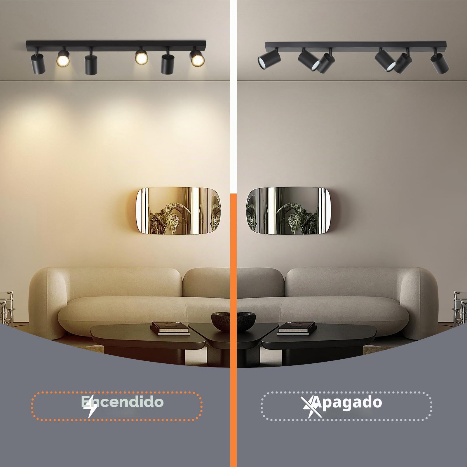 Homefire LED plafón de techo lámpara de techo negro - 6 llamas GU10 lámpara de techo 350° orientable foco de techo interior para salón cocina dormitorio sin bombillas | Foco orientable GU10 350° para interiores, para salón, cocina, dormitorio, sin bombill