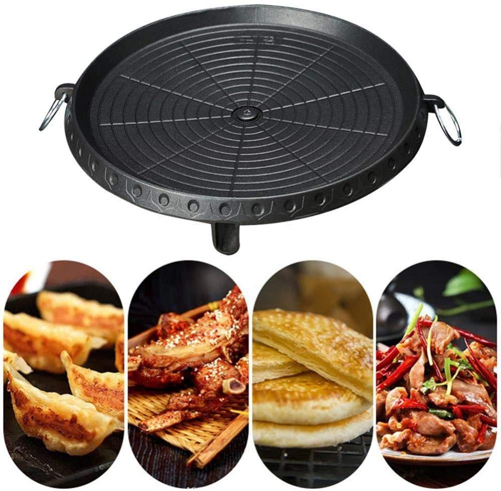 Padella Rotonda, padelle per Barbecue in gres Stile Coreano con Superficie Antiaderente Rivestita in Pietra Maifan per Barbecue all'aperto da Interno