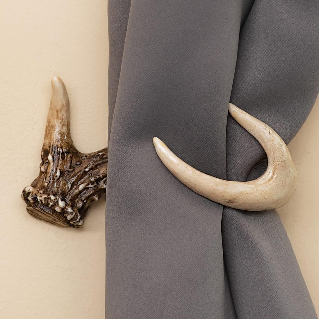 BLACK FOREST DECOR Faux Antler Curtain Tiebacks - Set of 2 Rustic Polyresin Tiebacks - 7.5" W x 4.25" D x 3.5" H