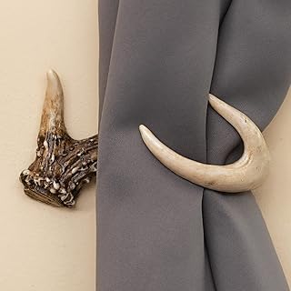 BLACK FOREST DECOR Faux Antler Curtain Tiebacks - Set of 2 Rustic Polyre...