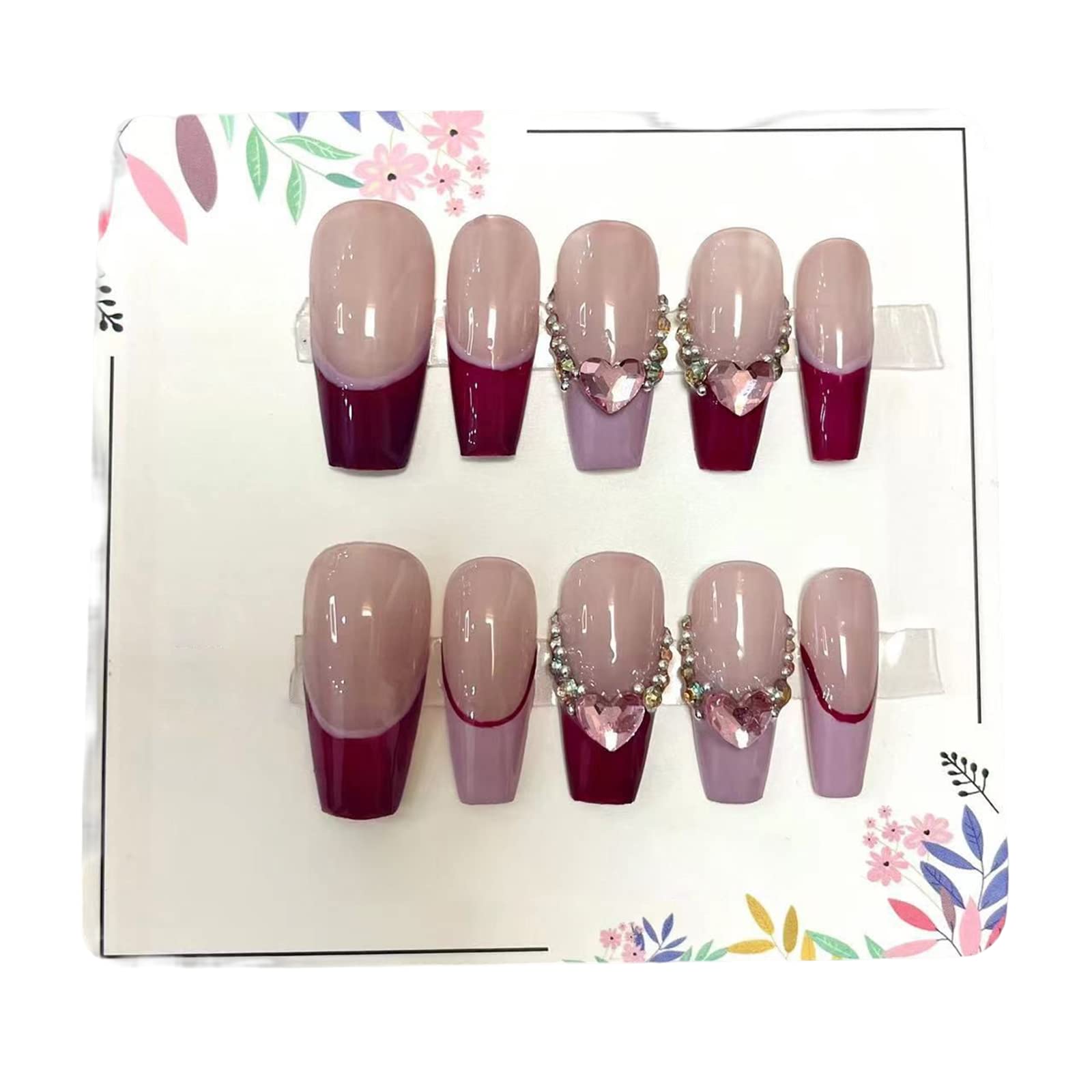 Unghie a pressione, 10 pezzi di manicure indossabili, unghie finte fatte a mano, set di unghie finte artificiali riutilizzabili per donne e ragazze (L, F) (BS)