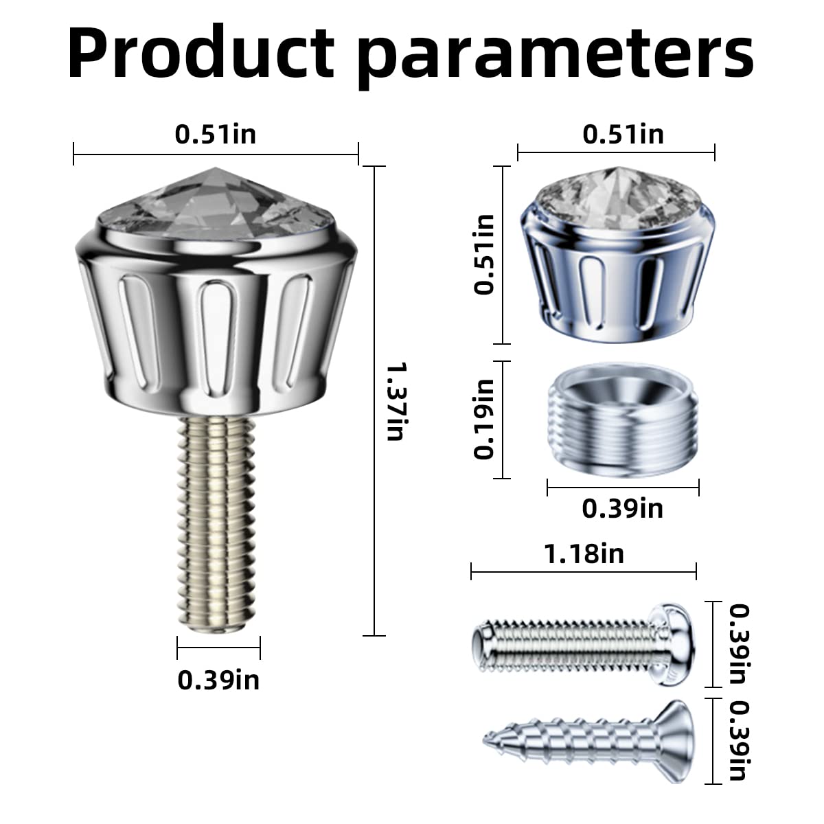 Moioee Car License Plate Screw Bolt Cap, 4PCS Sparkling Bling Rhinestones Frame Screws Cover, Rustproof Aluminum Alloy Security Fastener Kit, Anti-Theft Car Accessories Decor for Most Cars (White)