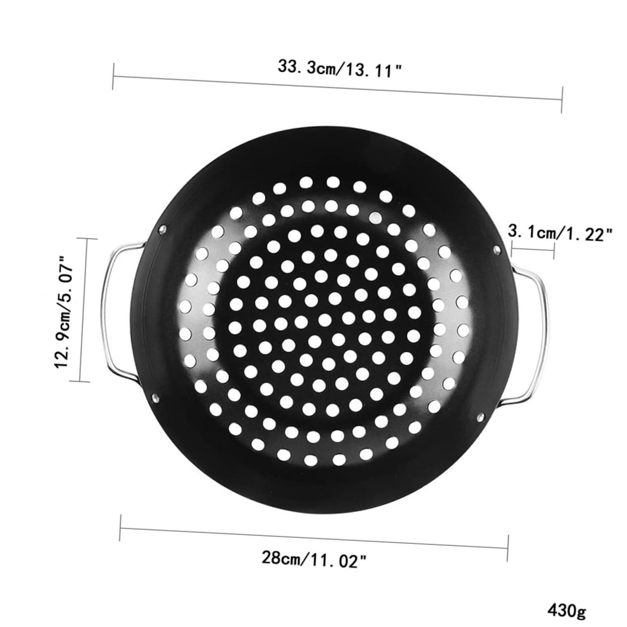 Sosoport Cestello per Barbecue in Acciaio al Carbonio Nero Rivestimento Antiaderente e Doppia Maniglia, Design a Grandi Fori per Grigliate All’aperto in Casa