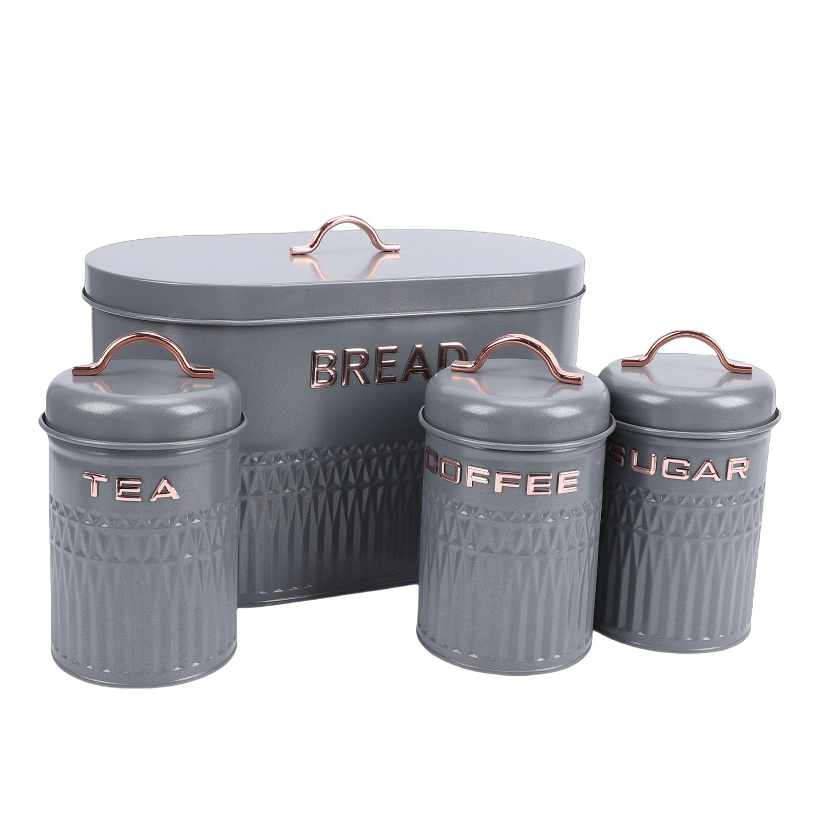 Juego de Caja y Bote de Pan de Metal Contenedores de Almacenamiento Duraderos para Cocina Café Té Botes Etiquetados con Azúcar para Organización Diseño Compacto que Ahorra Espacio para (Gris)