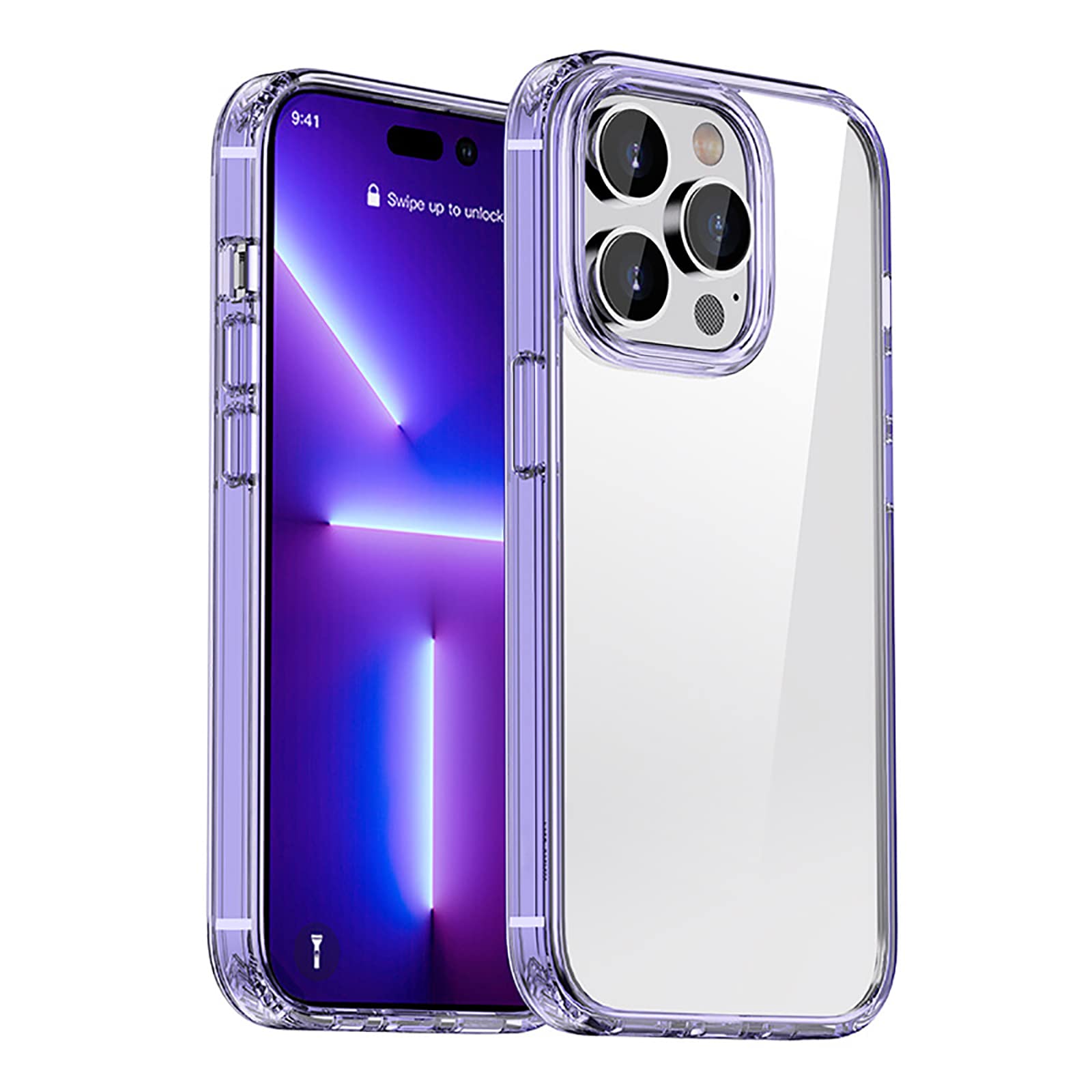 Funda antigolpes para iPhone 13 Pro Max con diseño transparente morado 8