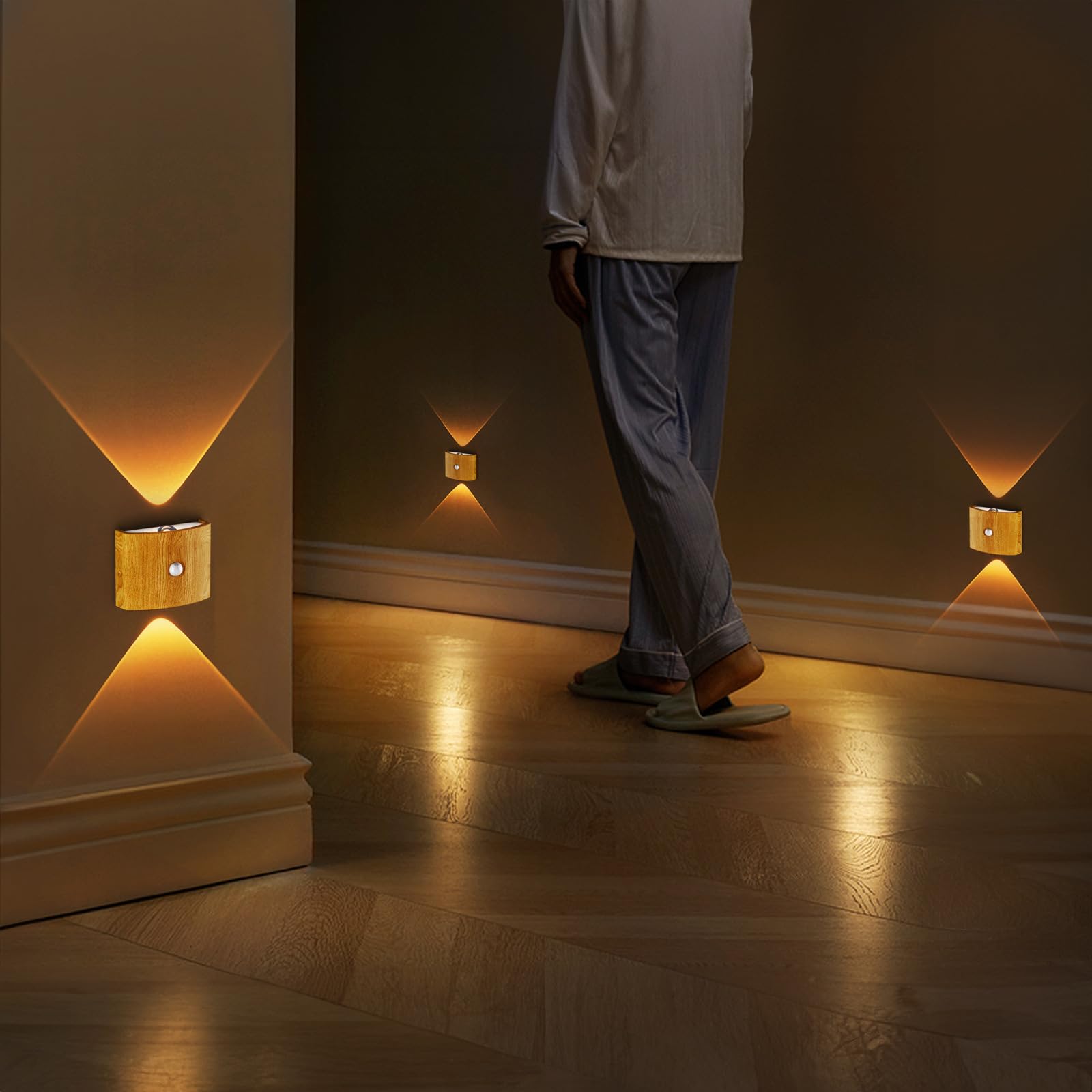 Confezione da 2 luci da Parete a Batteria con sensore di Movimento, Lampada LED per Interni, 3 Colori Verso l'Alto e Verso Il Basso, Illuminazione Wireless Ricaricabile Tramite USB