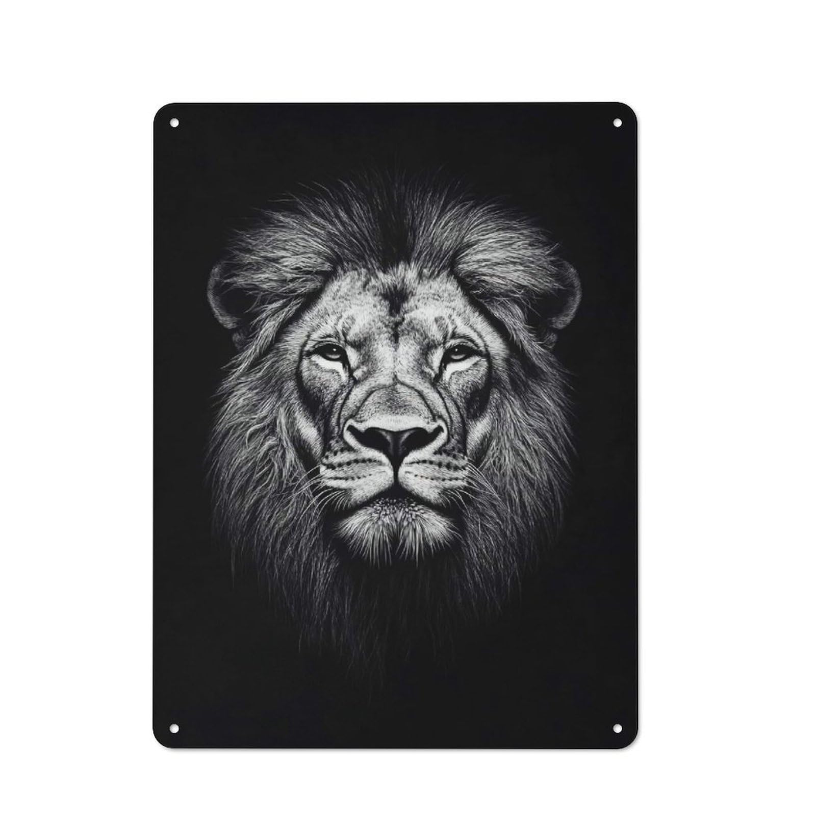 Junmoney Style-13 Lion Portrait Black And White Rustic Tin Wall Plaque 40X30cm For Hobby Room Or Studio, A Christmas Gift For People Styling Hobby Room And Studio