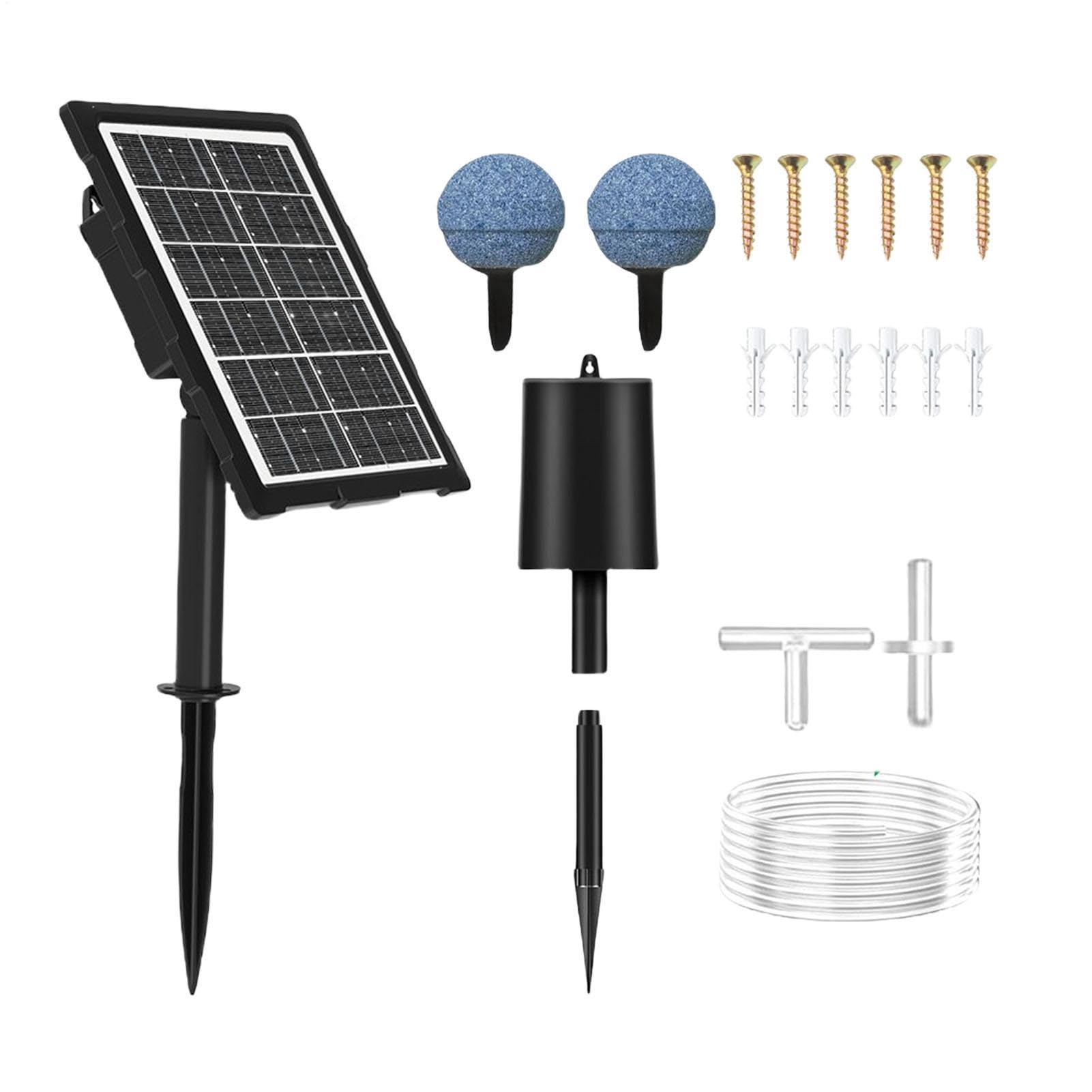 Solar Teichbelüfter Solar Sauerstoffbelüfter für Fischbehälter | Wasserdichter Leiser Belüfter mit Schlauch und Ausströmerstein für Teich Garten Außenbereich