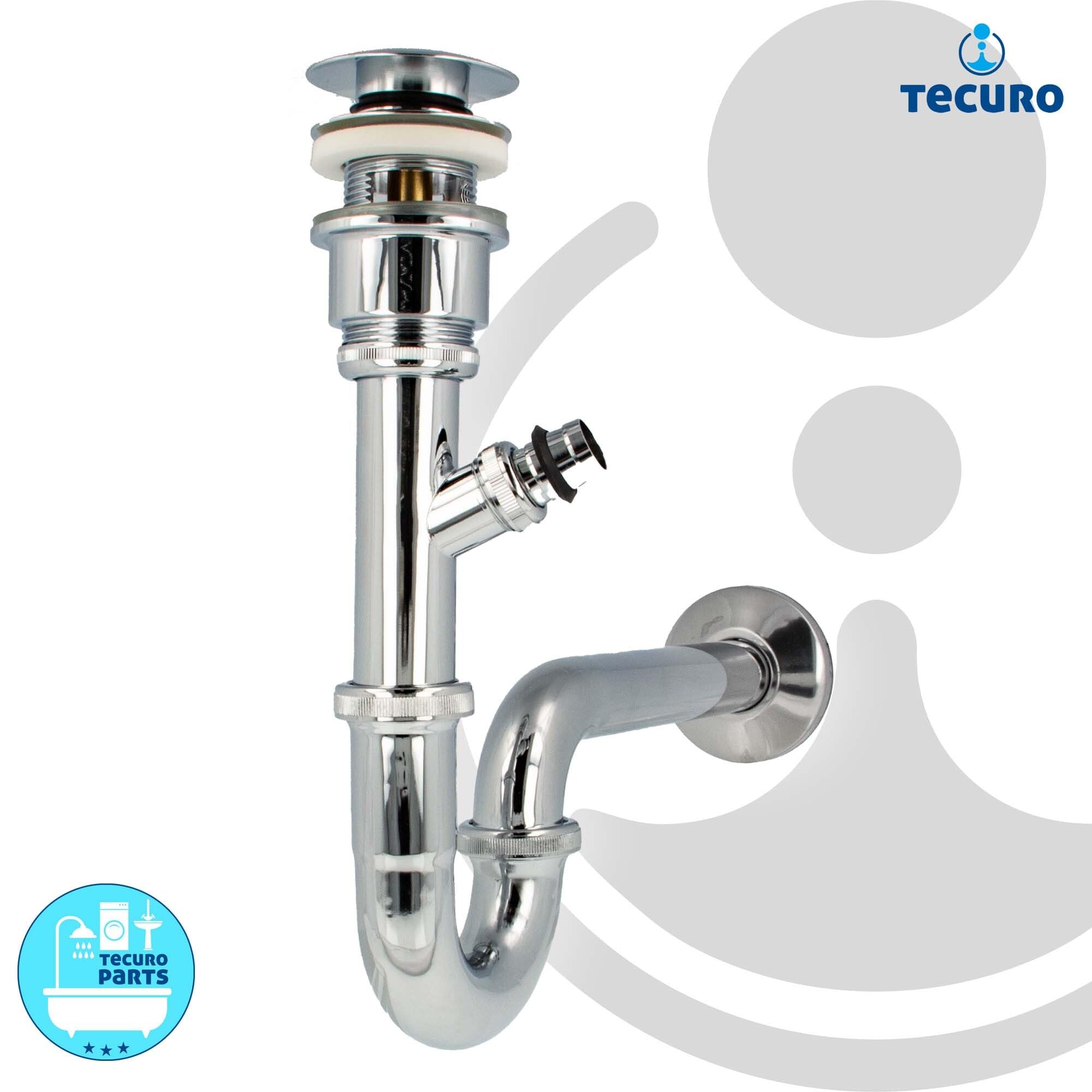 tecuro Siphon mit Pop Up Ablaufventil verchromt - Universal Set für Waschtisch/Waschbecken