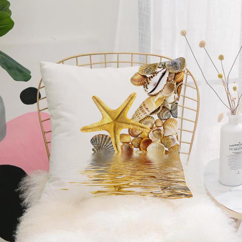 HYOSXW Cushion Cover,Throw Pillow Case Home Decorative for Living Room Bedroom Sofa Chair 16X16 Inch,Gold-toned marine creatures, including starfish and shells.,Pillowcase 40X40cm
