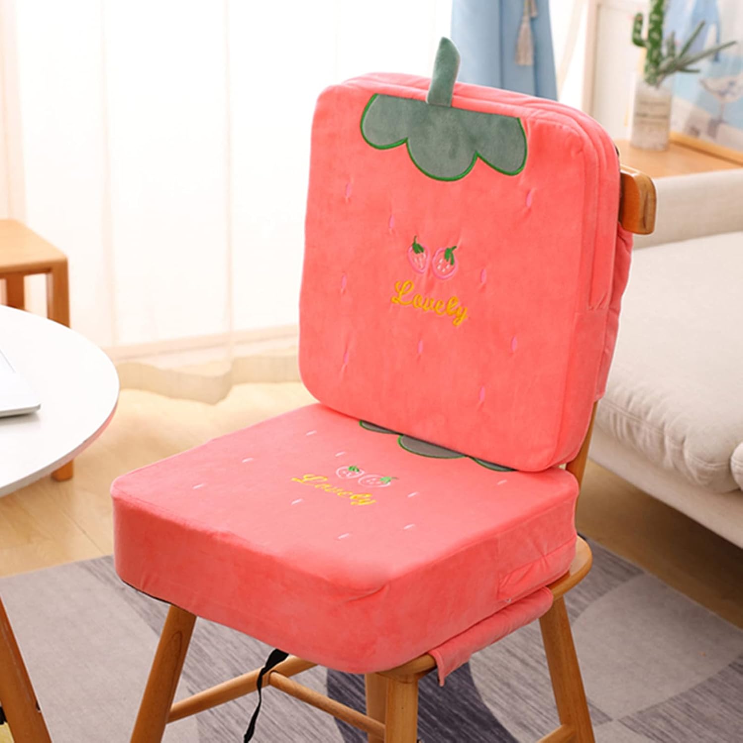 Toddler Booster Seat for Dining Double Straps Washable Portable Thick Chair Increasing Cushion for Baby Kids (Watermelon red)