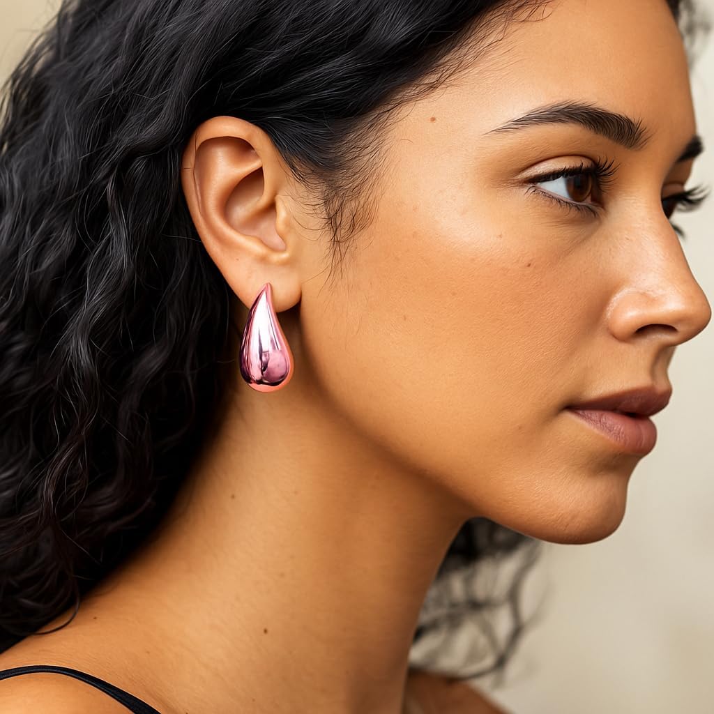 14K Gold Clip On Earrings Women,Teardrop Chunky Detachable Hoop Clip-On Earrings for Non Pierced Ears Hypoallergenic Lightweight Earring Clips - Image 4