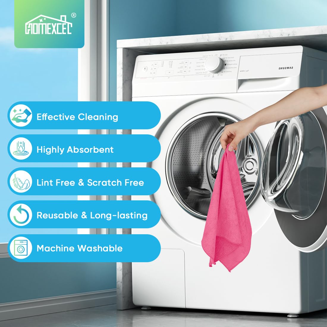 HOMEXCEL Microfiber Cleaning Cloth,12 Pack Cleaning Rags, Cleaning Towels with 4 Color Assorted, 11.5"X11.5"(Green/Blue/Yellow/Pink): Pink 24