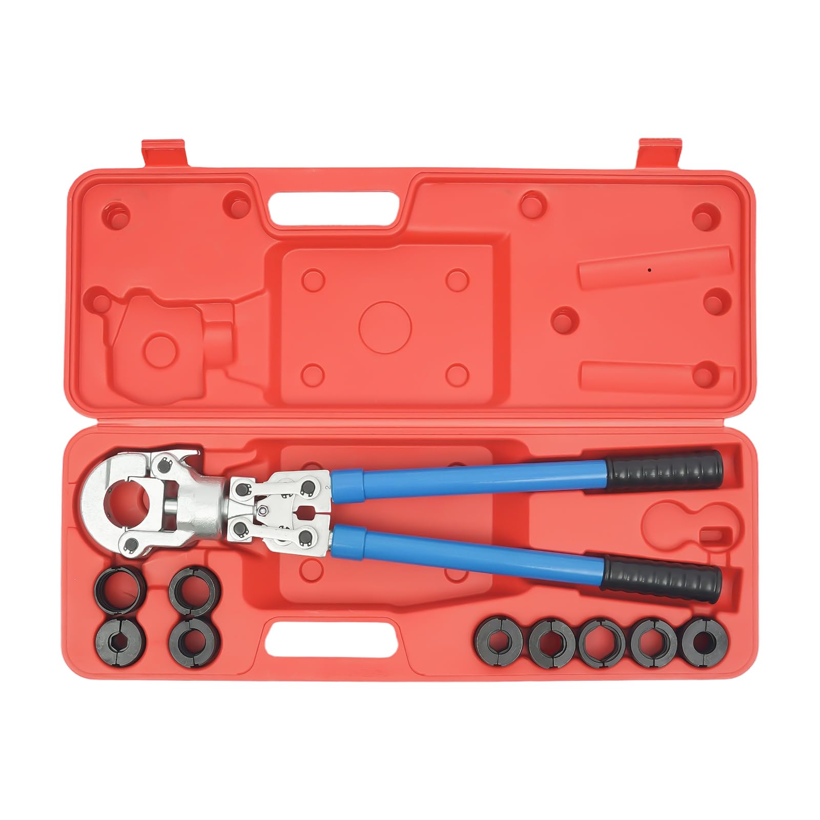 Crimping Pliers Copper Tube, 6T Hand Pressing Pliers, V-Contour 12-28 mm and TH Contour 16-32 mm, Pipe Crimping Pliers with 360° Rotating Head, Ratchet, 55-74 cm Retractable Handles, 9 Depressions