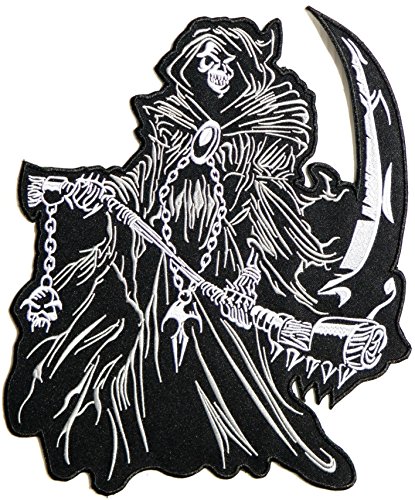 8.5" Big Grim Reaper Skull Ghost God Of Death Motorcycle Rider Biker Tatoo Jacket T-shirt Patch Sew Iron on Embroidered Sign Badge Costume