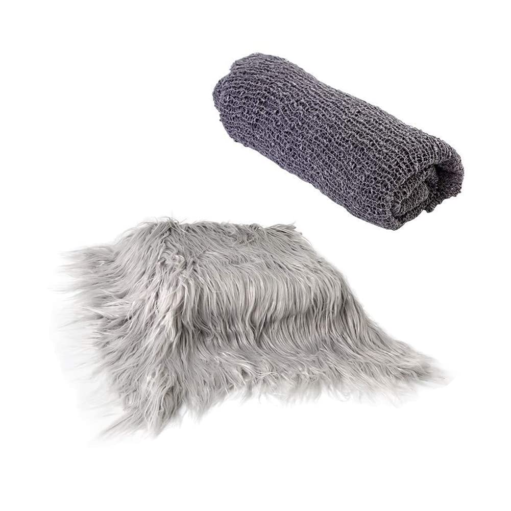 Uposao 2 Pcs/set Newborn Photography Props, DIY Newborn Infant Blanket Swaddle Wrap Set Soft Faux Fur Photography Backdrops Mat Rug for Baby Boys Girls — image 1