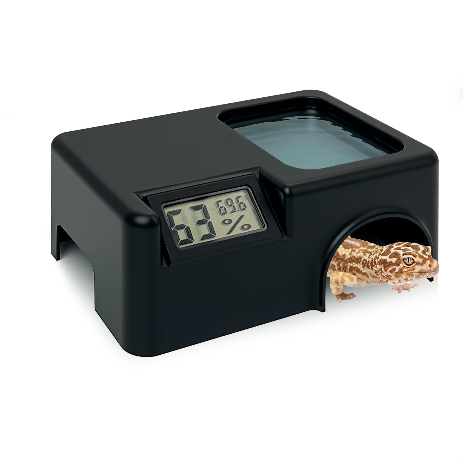 Small Reptile Hide,Gecko Hide Cave,Humid Hideout for Reptiles,With Humidification Groove,Temperature and Humidity Monitor,For Leopard Geckos,Lizards,Frog,Cornsnake-Small & Juvenile 5.51''&times;3.54''&times;2.2''