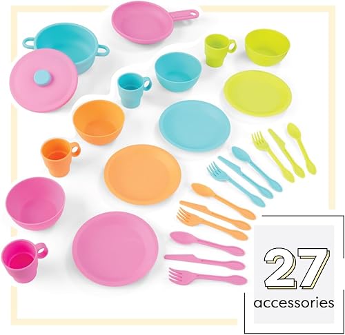 Miniatura 2 de KidKraft Juego de utensilios de cocina brillantes de 27 piezas platos y utensilios de plástico para cocinas de juego regalo para mayores de 18 meses