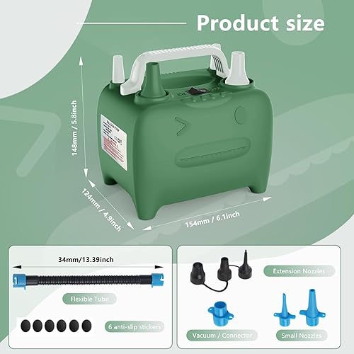 Miniatura 6 de OWill Balloon Pump Electric, Multipurpose Balloon Inflator Electric Air Pump, Portable Dual Nozzle Balloons Air Pump Electric 600W Blow Machine for