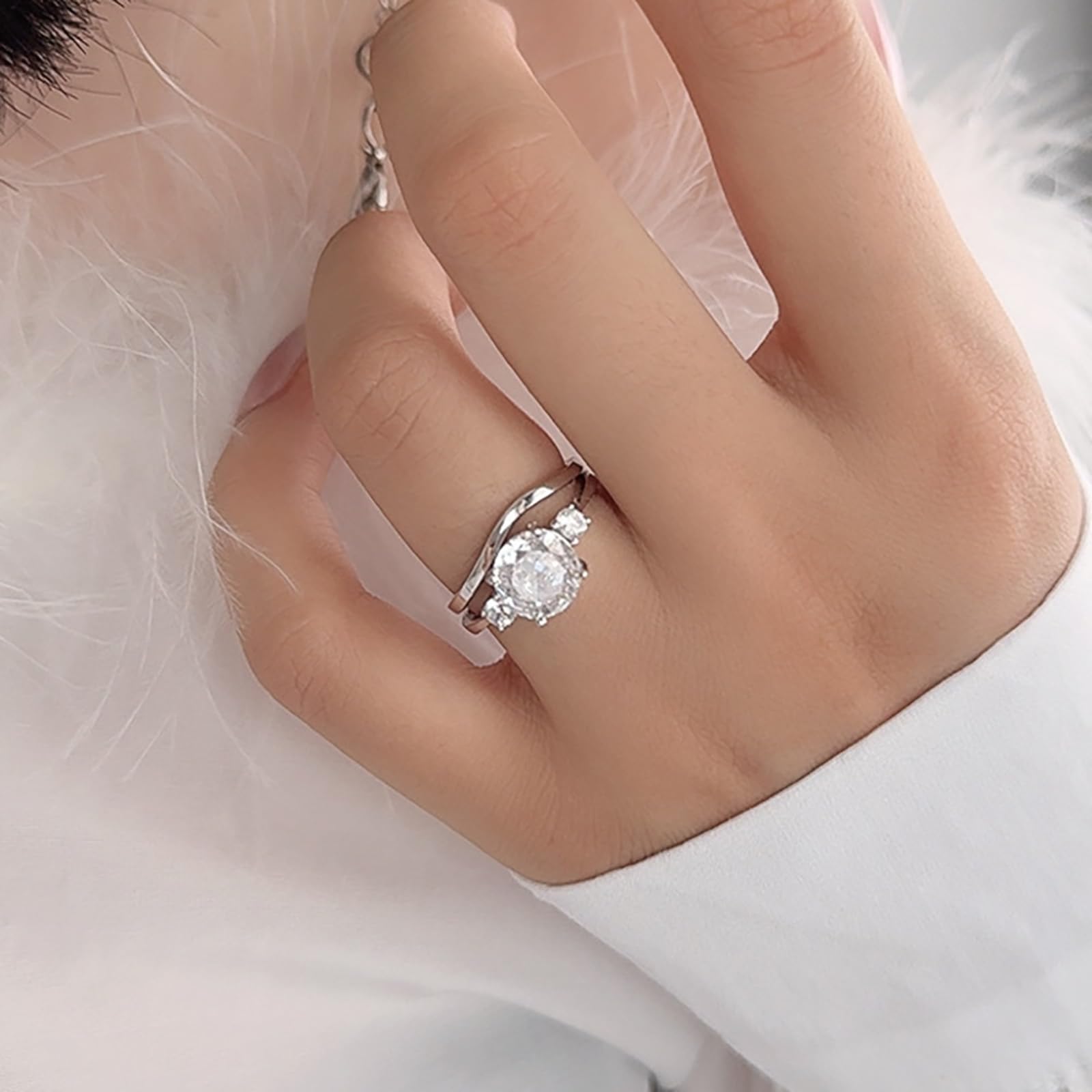 Set di fedi nuziali in oro bianco 18 carati, personalizzabili, eleganti e ondulati in moissanite da 2 carati, anello impilabile da donna