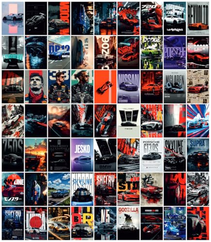 Image of Moment Prints Set of 63 Pcs Super Cars Posters | 4x6 Inch | 300 GSM | Aesthetic sports wall decor with double-sided mounting tape for gaming rooms and garages