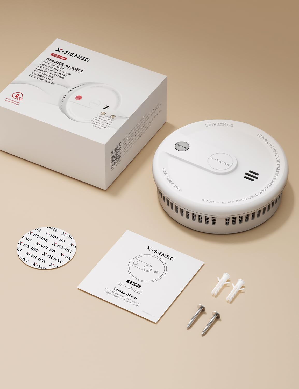 X-Sense Detector de humo con 10 años de vida útil de la batería, alarma de incendio magnética sin perforación, modo de espera sin parpadeo, ultrafino, botón de prueba/silencio, XS0G-SN, pack de 1