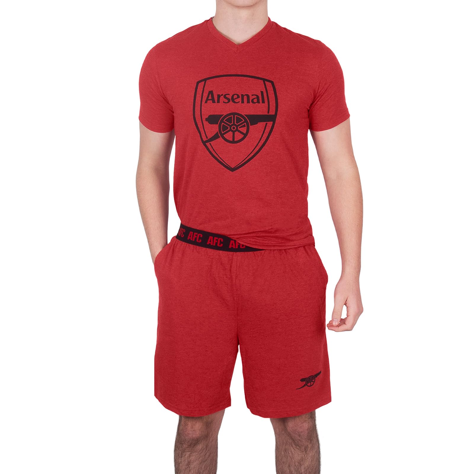 Arsenal F.c. Men's Red Marl Arsenal Fc Official Football Gift Loungewear Short Pyjamas Xl