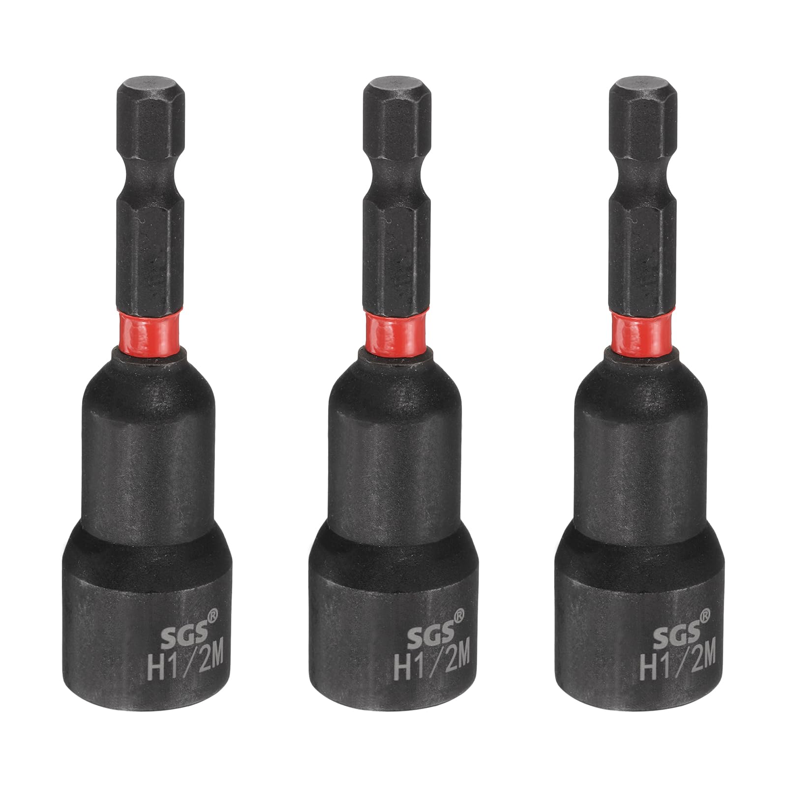 sourcing map 3pcs Nut Driver Drill Bit 1/2 Inch SAE Socket 1/4" Hex Shank 2.56" (65mm) Long Magnetic 6-Point Sockets Quick Change CR-V Steel Bolt Setters for Power Drill Drivers