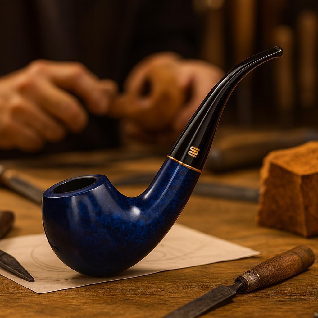 MUXIANG Bent Pipe Handmade Pipe with 9 mm Filters AA0008L（Blue)