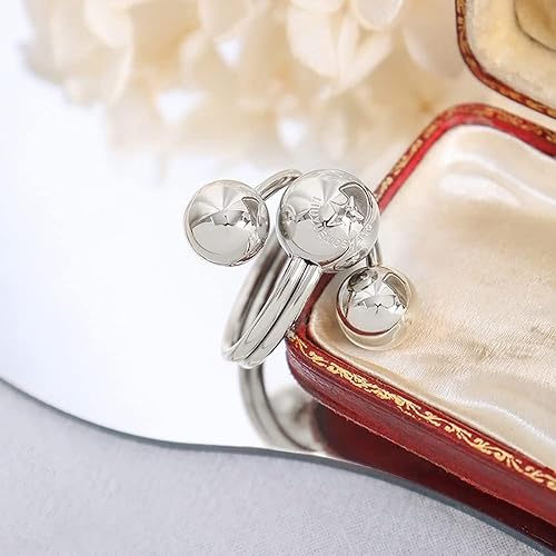 Miniatura 5 de Fuqimanman2020 Anillo de declaración de bola de acero inoxidable en capas 3 bolas redondas abiertas anillos de dedo de oro plata anillo redondo de