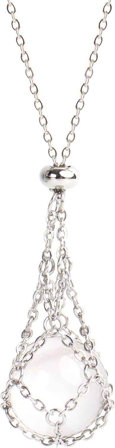 22Inch Stainless Steel Interchangeable Crystal Holder Necklace Chained GemStones Cage Necklace Trendy Pendant Necklace for Women Men Necklace Holder for Healing Crystal