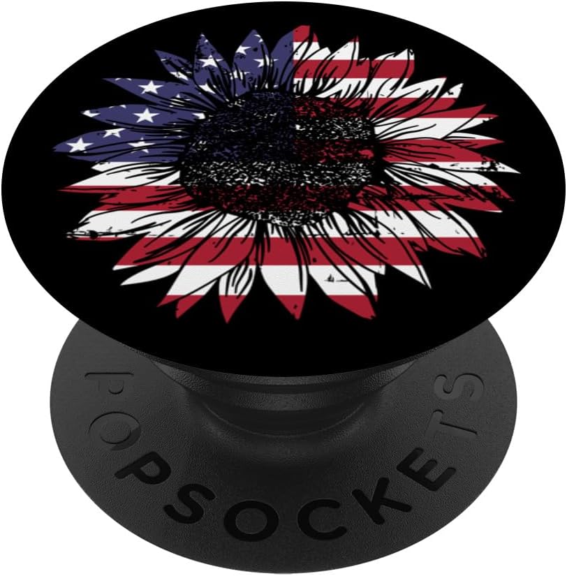 Sunflower US american flag for independence on 4th of july PopSockets MagSafe PopGrip for iPhone