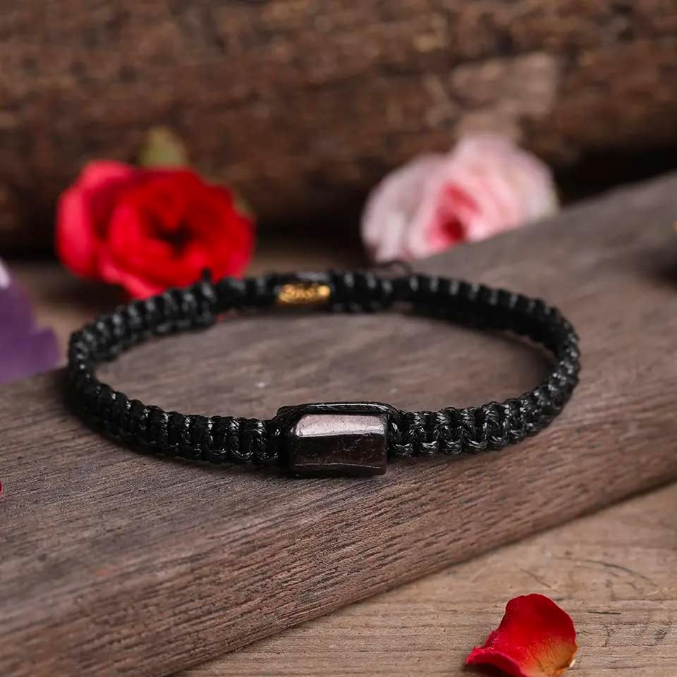 Miniatura 3 de Pulsera de cuerda negra ajustable hecha a mano con piedra natural, turmalina negra, regalos para hombres y mujeres, Nailon, turmalina negra