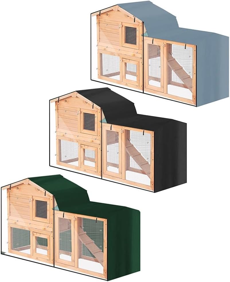 Triangle Rabbit Hutch Cover for Indoor and Outdoor Use, Heavy-Duty 210D Oxford Fabric, Windproof with Zippers and Adjustable Hem, Clear Front Folding Design(green 180x52x86cm)
