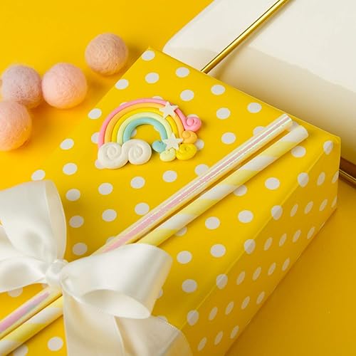 Miniatura 5 de WRAPAHOLIC Reversible Wrapping Paper - Mini Roll - 17 Inch X 33 Feet - Yellow and Polka Dot Design for Birthday, Holiday, Wedding, Baby Shower