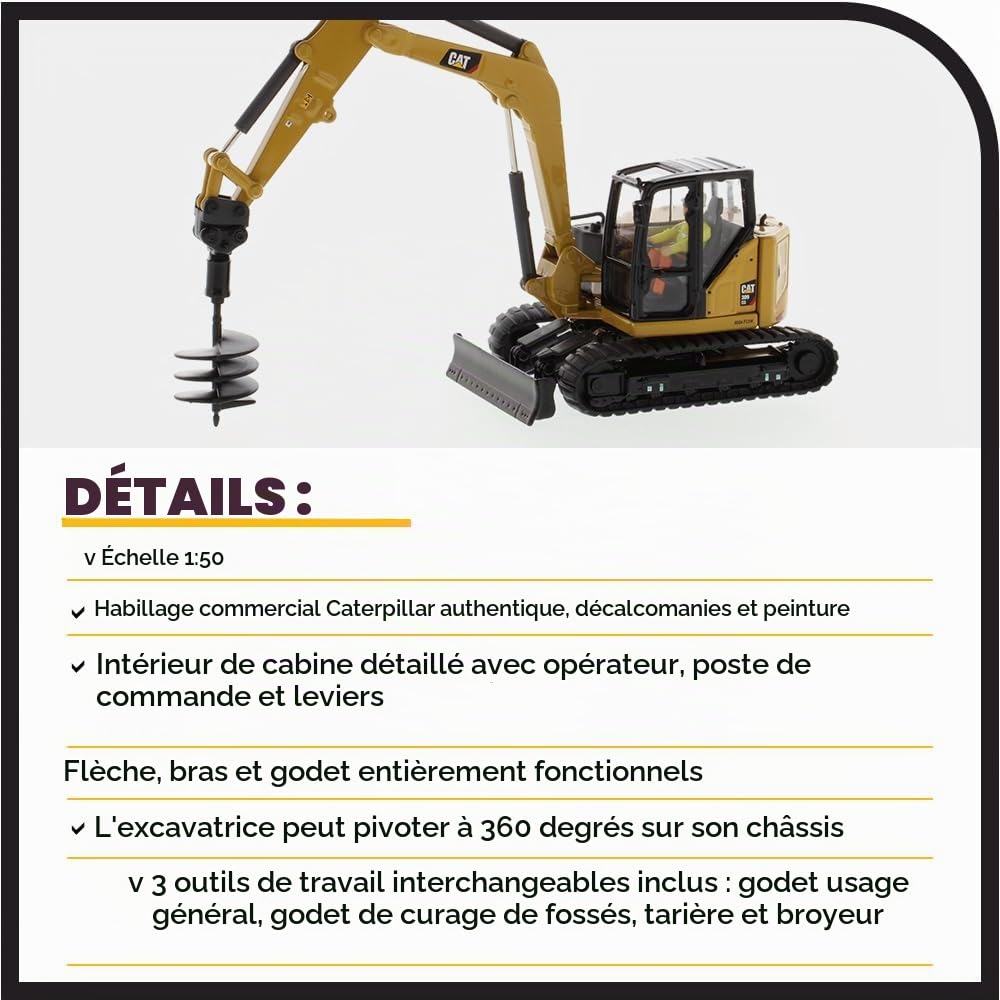 Diecast Masters 85592 - Caterpillar Midibagger 309 CR Mini Hex, échelle 1:50, env. 11,9 x 4,9 x 5,2 cm, à partir de 14 Ans, Jaune