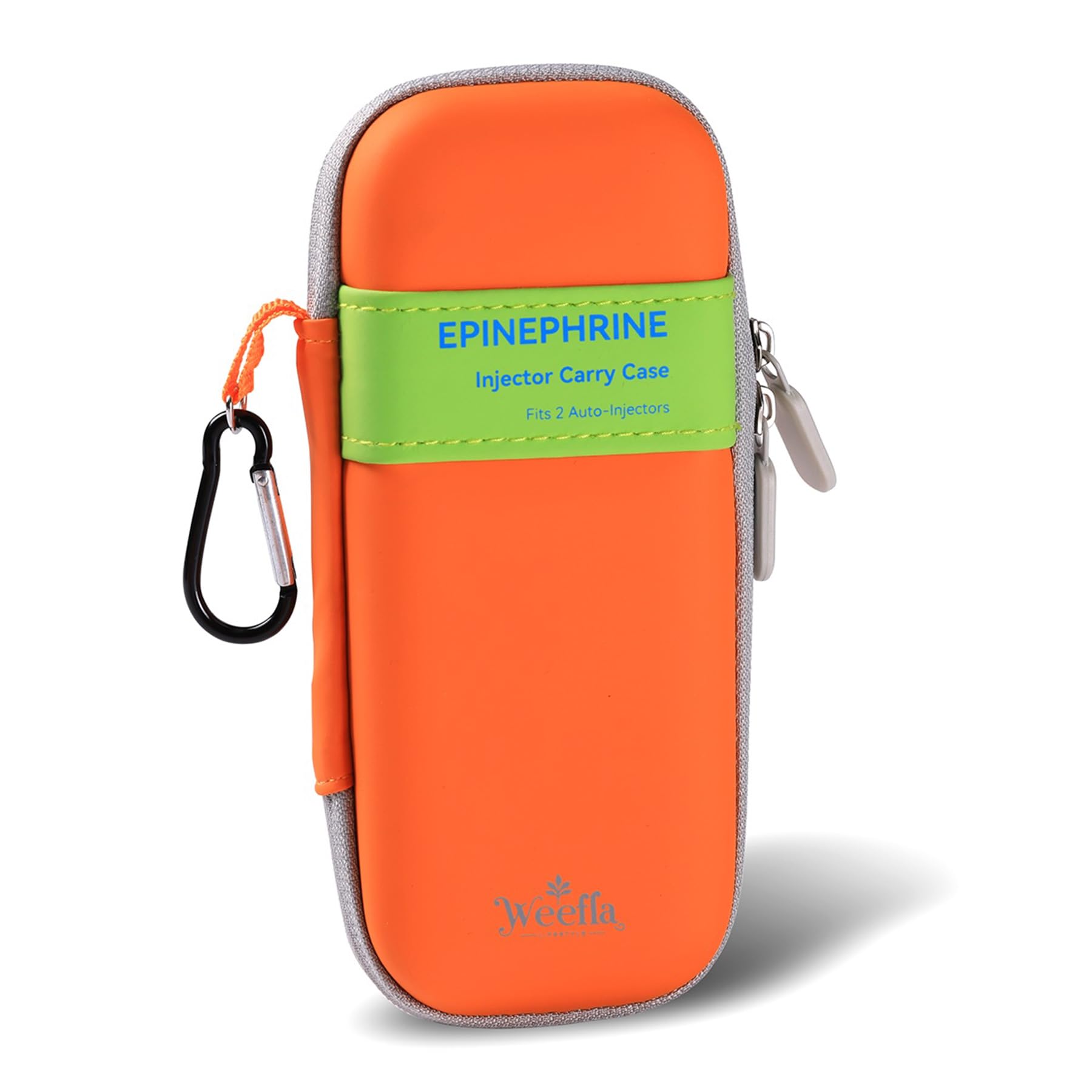 Weefla Slim Carry Case for EpiPen, Hard Shell Carrying Holder for 2 Epinephrine Epi Pens or Trainer, Bright Color for Easy Spotting, Compact Travel Size for First Responder & Allergy Sufferer Use (GR)