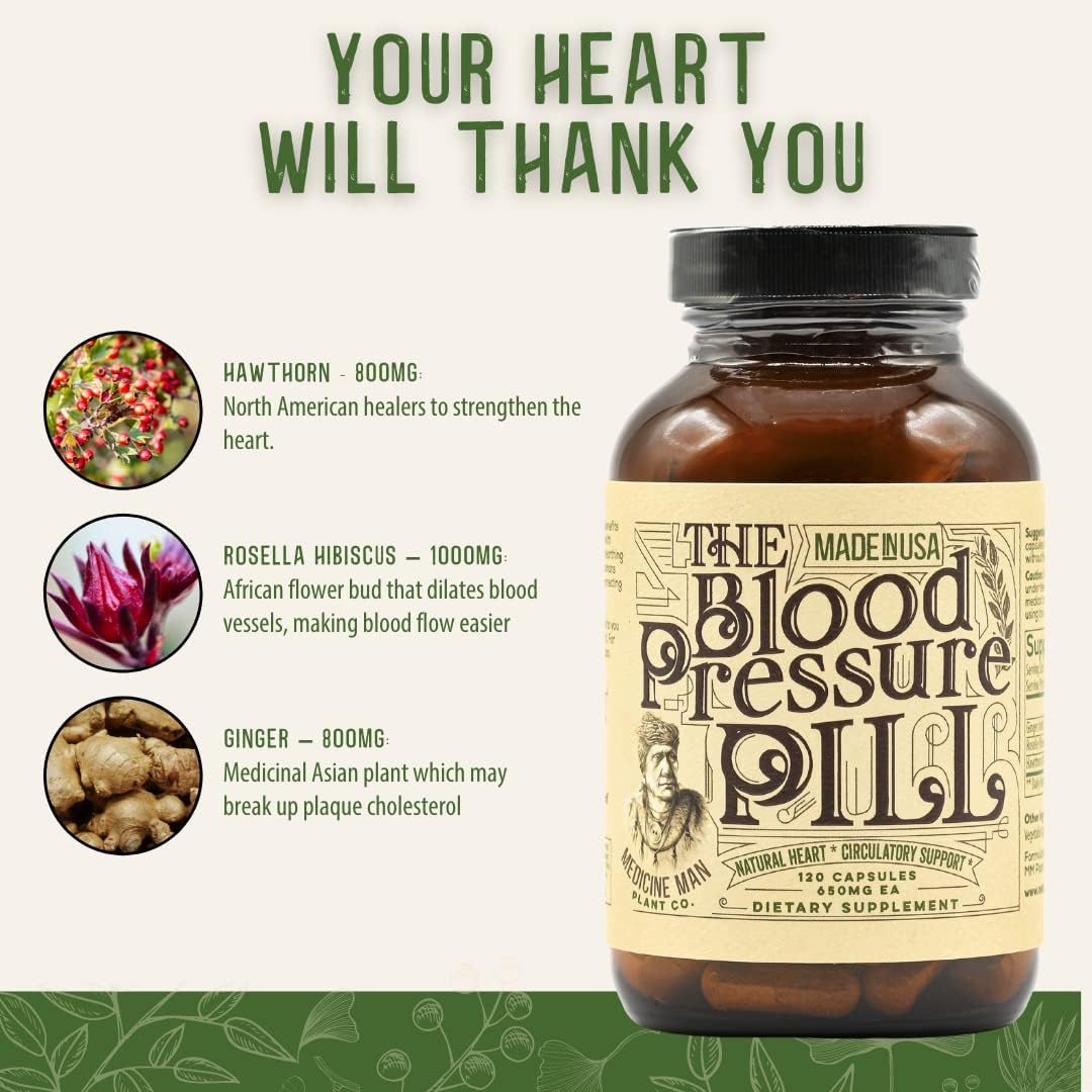 Blood Pressure Support Supplement - Blood Pressure Pill - Herbs to Lower Blood Pressure Naturally - Hawthorn Berry - Blood Circulation Supplement - High Blood Pressure Support - Heart Health - 120 Cap : Health & Household