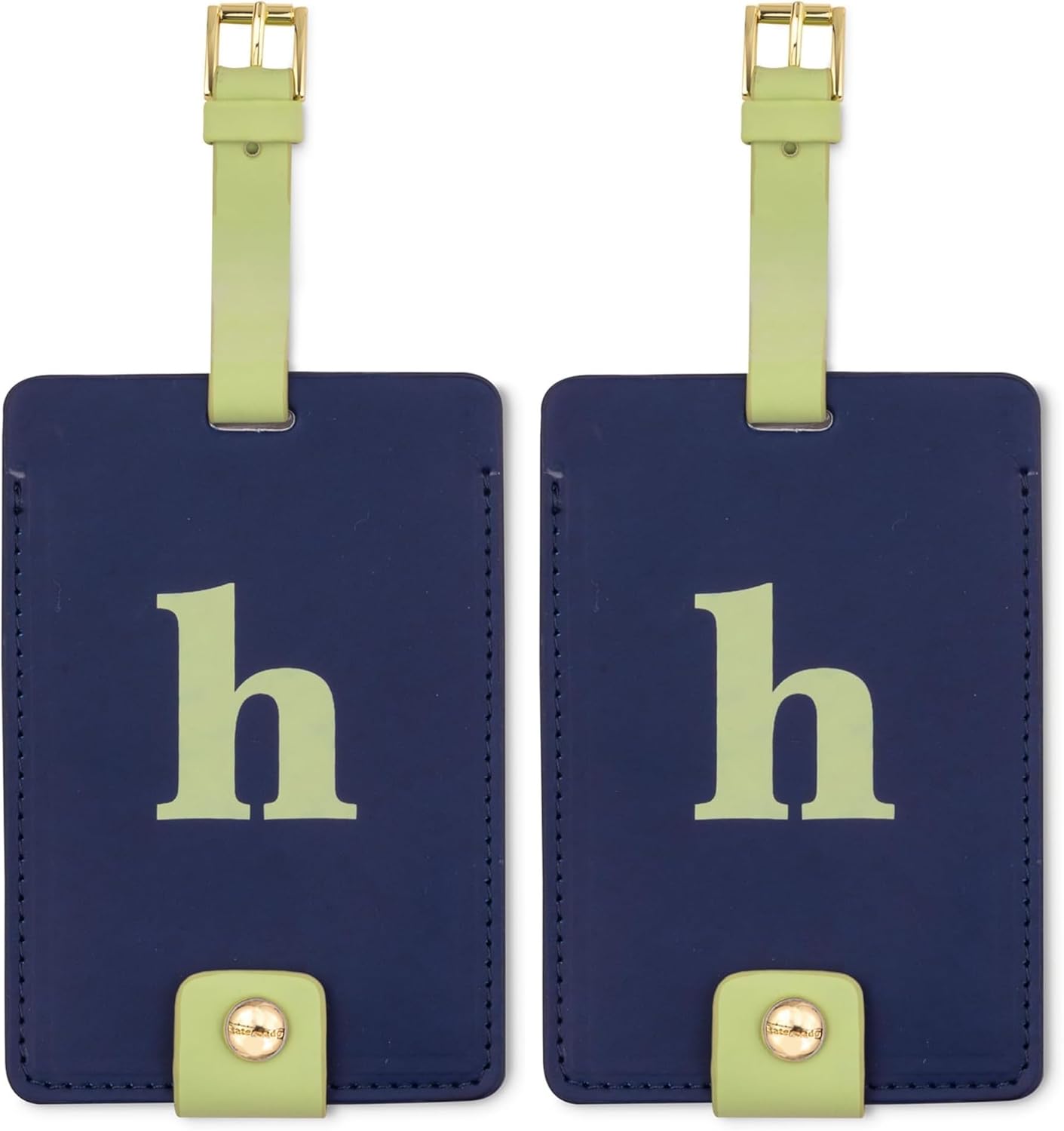 Kate Spade New York Leatherette Luggage Tag with Secure Strap, Colorful Suitcase Identifier for Travel, Monogram Bag Tag ID (H) (Pack of 2)