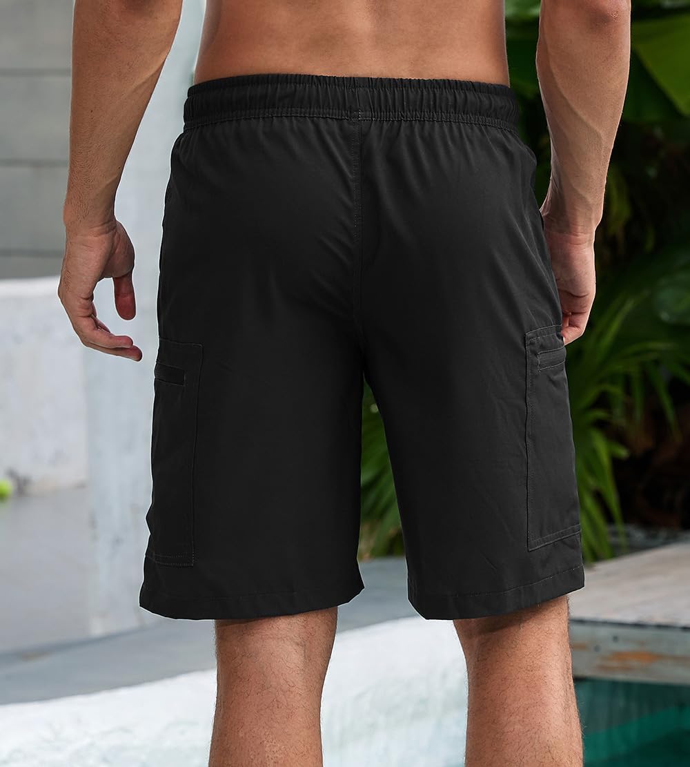 SHEKINI Mens Swim Trunks with Compression Liner Zipper Cargo Pockets Bathing Suits for Men Quick Dry Swim Shorts - Image 5
