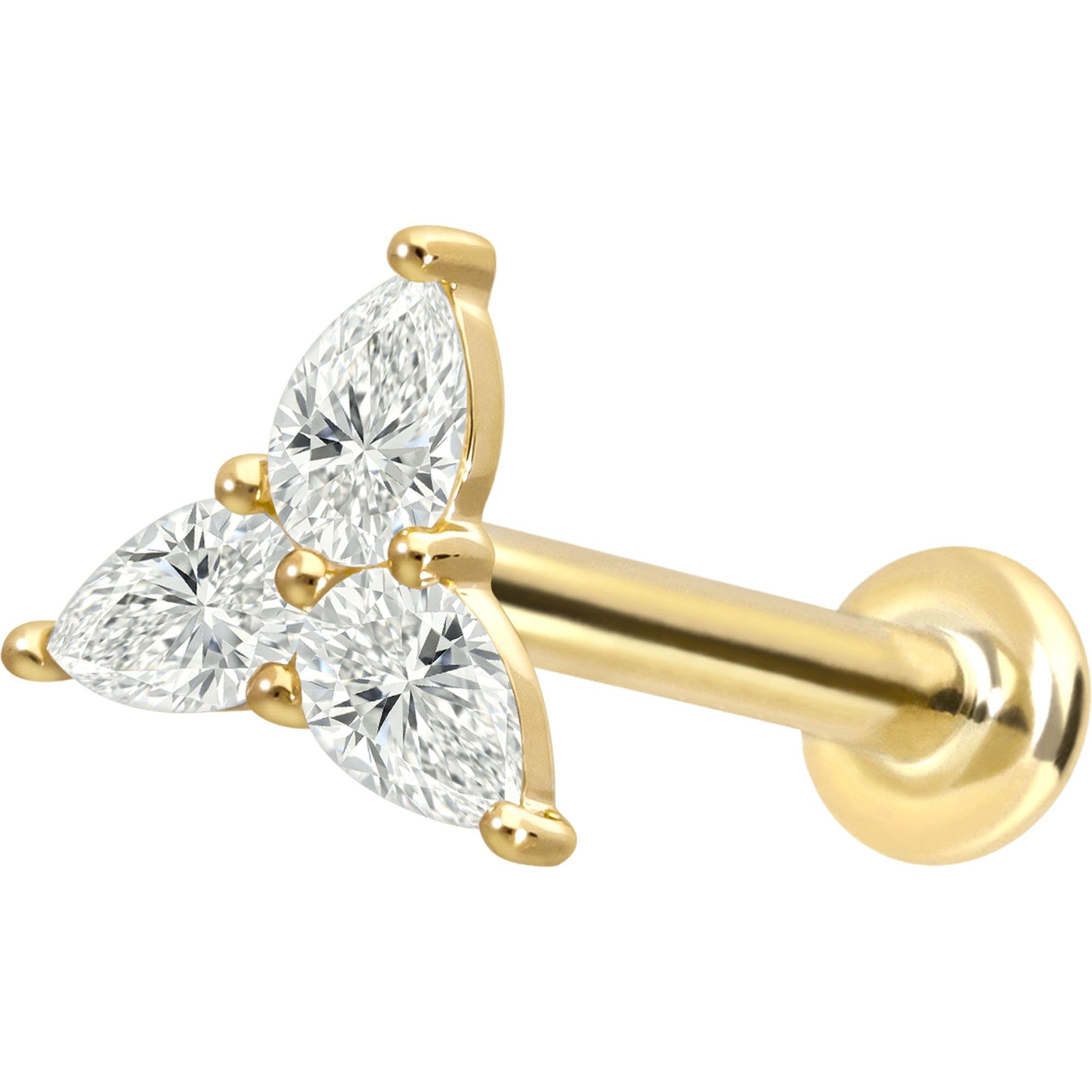 PIERCINGLINE Piercing Stecker 18 Gold Labret mit Innengewinde DIAMANT-BLUME 750er Gold - Goldfarben