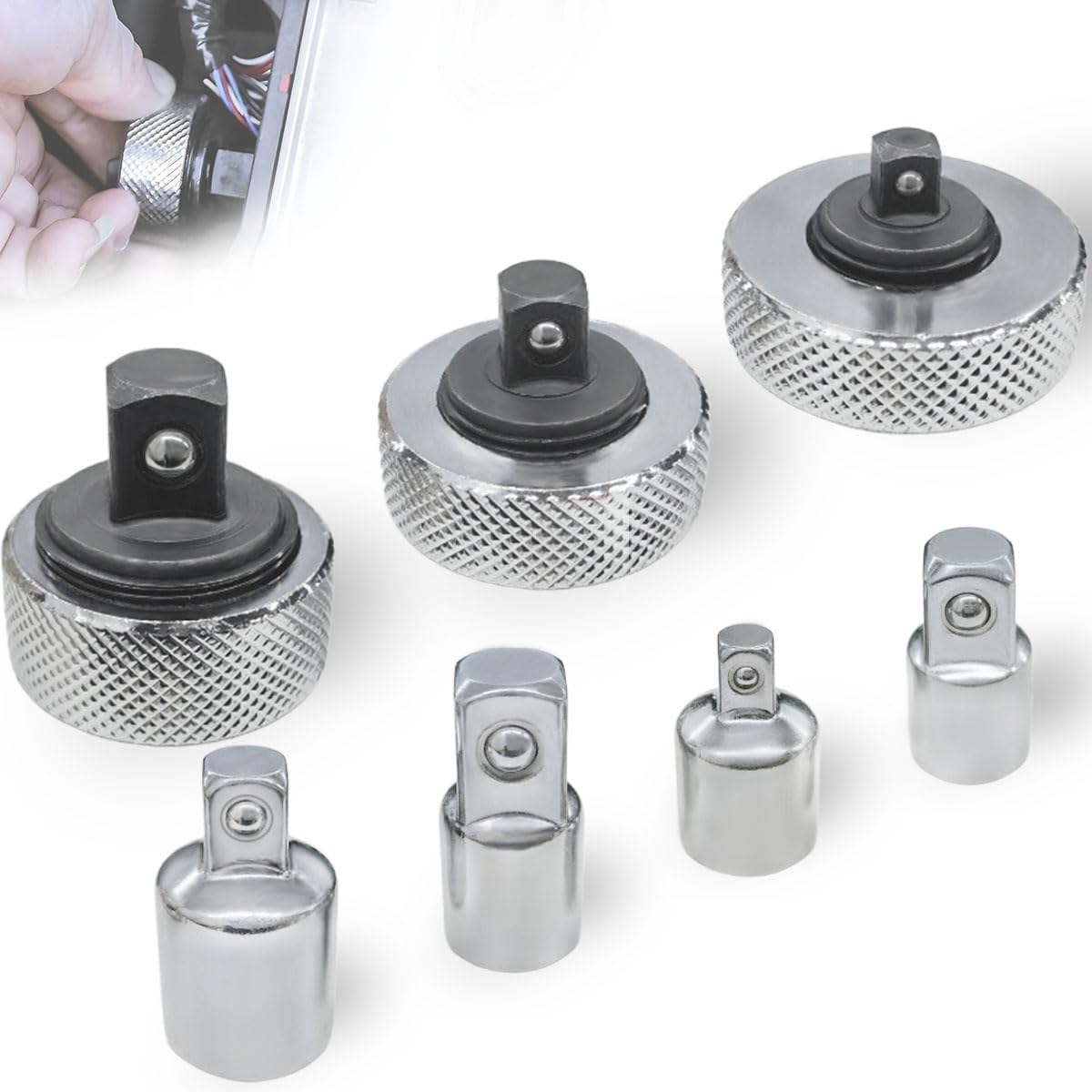 Llave de trinquete para palma Mini juego de trinquete (1/2'', 3/8'', 1/4") Llave de trinquete de mano Adaptador de enchufe cuadrado Reversible Mano Stubby Pivot Llaves de tapa para espacios