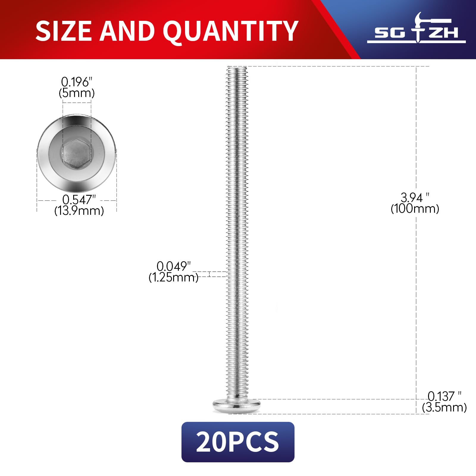 Amazon | M8 x 100mm 20個 フラットヘッド六角ソケットキャップ