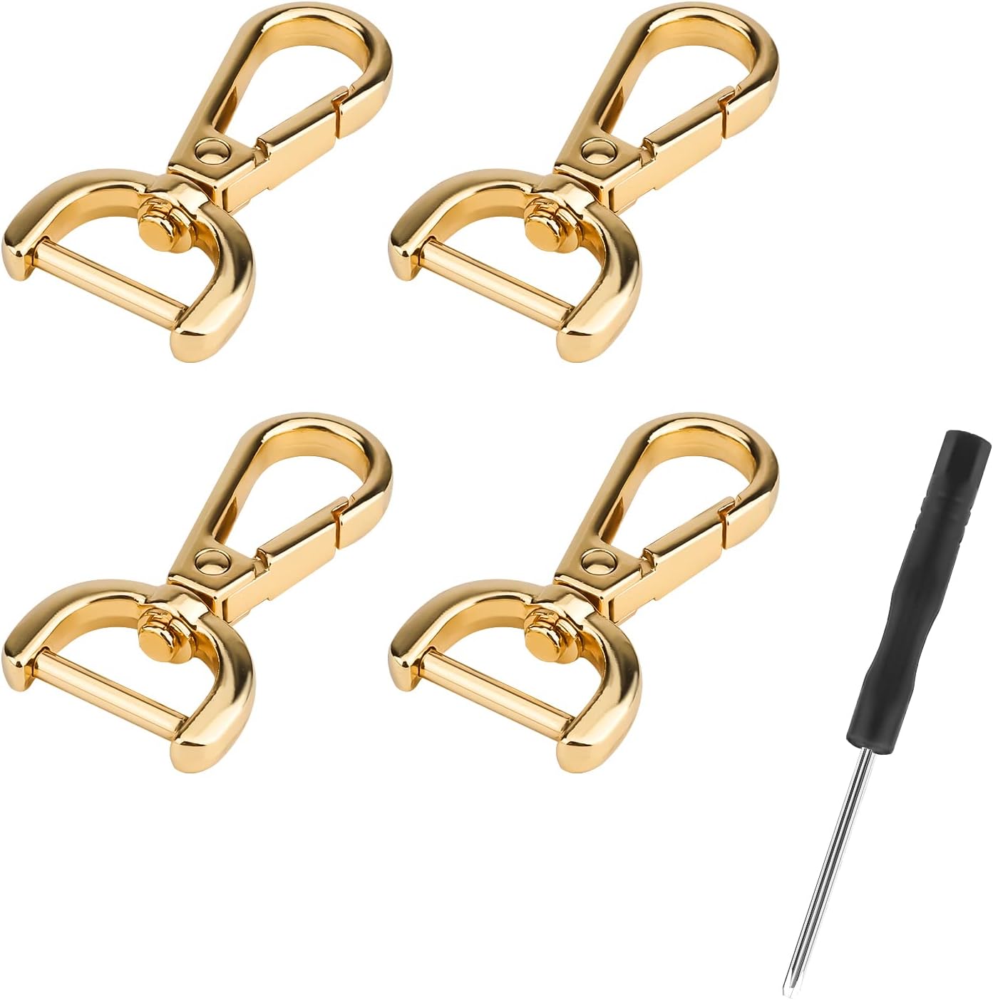 KINBOM 4pcs Snap Hook Swivel Clasp, Replacement D-Rings Swivel Snap Hooks with 1pcs Small Screwdrivers Alloy Lobster Claw Clasps D Rings for Purse Crossbody Leather Handbags DIY Accessories (Gold)