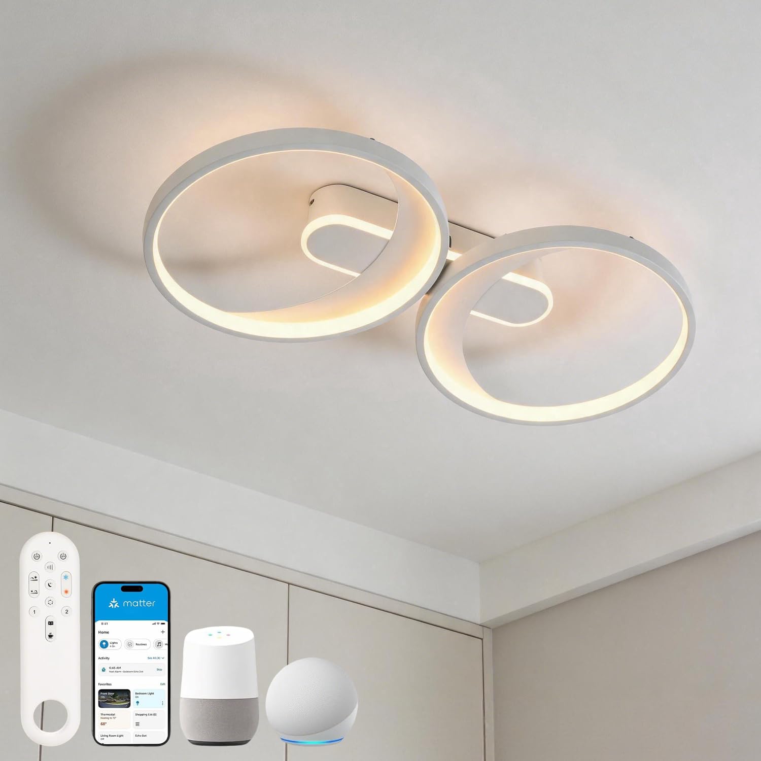 KZT Smart Plafoniera dimmerabile con telecomando lampada da soffitto con Matter compatibile Alexa e Google Assistant 42W LED moderna plafoniera, controllo vocale e applicazione, per soggiorno e camera