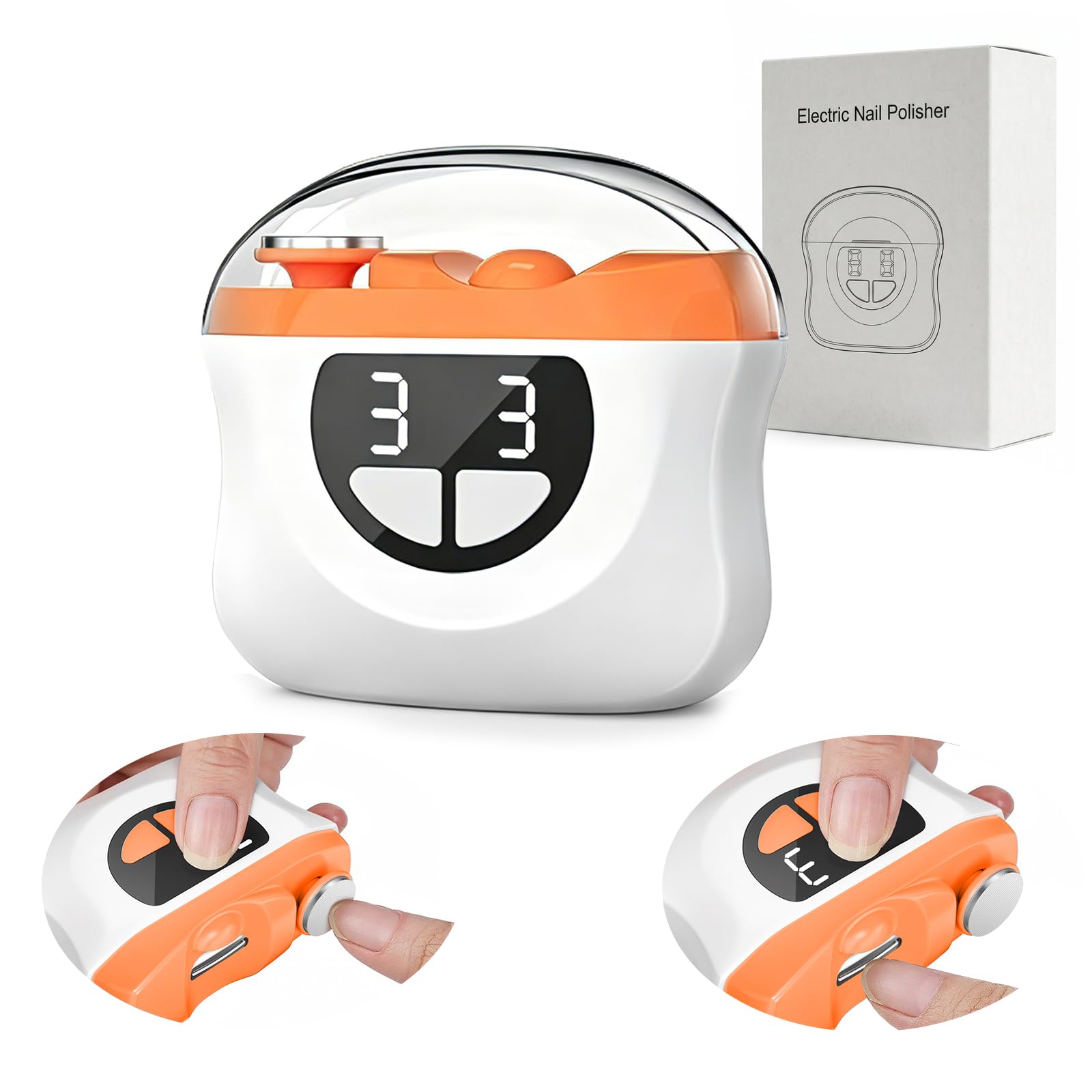 Cortauñas Electrico, 2026 nuevo 3 en 1 Cortaúñas Automático y Pulidor, 3 velocidades Cortauñas Eléctrica Ajustable Automático con Luz LED y Recargable por USB, para bebés, adultos y ancianos - Naranja
