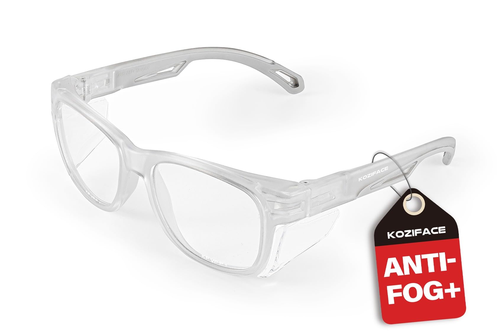Koziface E52C okulary ochronne dla mężczyzn i kobiet, stylowe czarne światło, okulary ochronne, przeciwmgielne, z osłonami bocznymi, przezroczyste soczewki, antypoślizgowe, certyfikat ANSI Z87.1, do