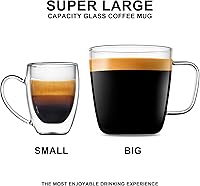 Vista 7 de LUXU - Tazas de té de vidrio grandes y de alta calidad (juego de 2), 24 onzas, modernas y sencillas tazas de café o té de vidrio, de boca ancha