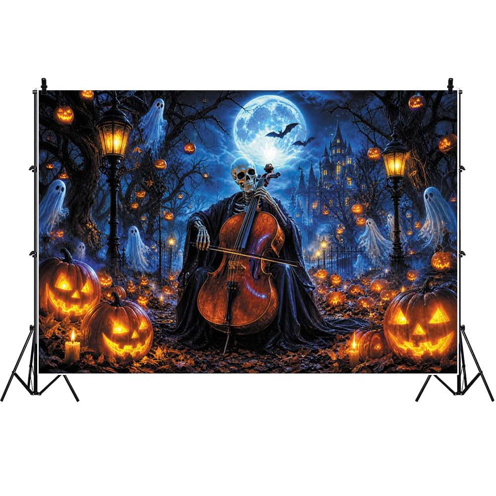3 x 2,5 m szczęśliwe tło Halloween, solo, wiolonczela, śmieszny baner fotograficzny, świecąca latarnia Jack dynia, retro, światło uliczne z niebieskim i ciemnym klimatem, dekoracja tła na