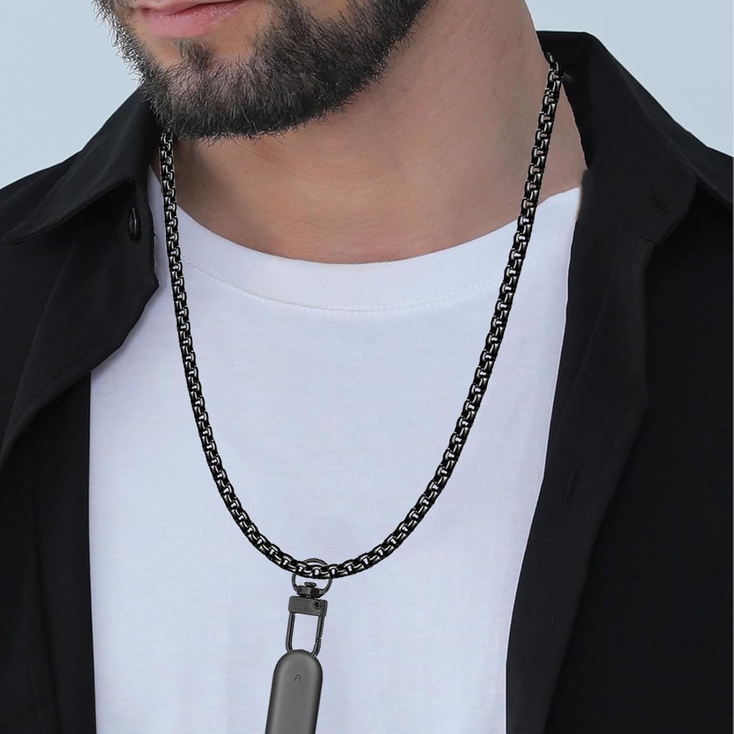 yothchose Lanyard Compatible with PLAUD NotePin Neck Strap, Stainless Steel Necklace for PLAUD NotePin AI Voice Recorder (black)